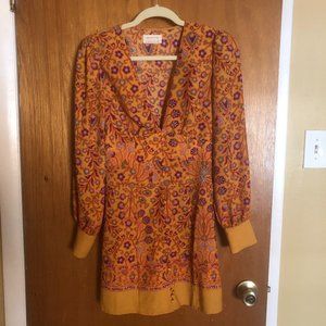 Urban Outfitters Orange Floral Long-Sleeve Mini Dress